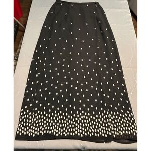 Valerie Stevens Pure Silk Polka Dot Maxi Skirt Black White Size 4 High Waist